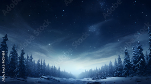 Forest snow mountain nebula starry sky night
