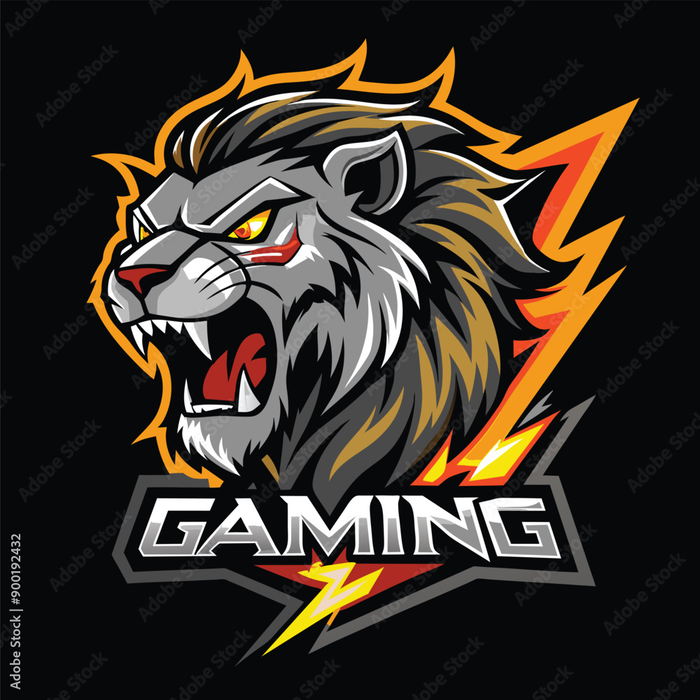 Fototapeta premium Lion Roaring Gaming Vector Logo