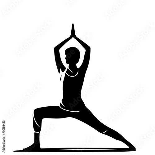 Silhouette of a Woman in Warrior Pose Yoga