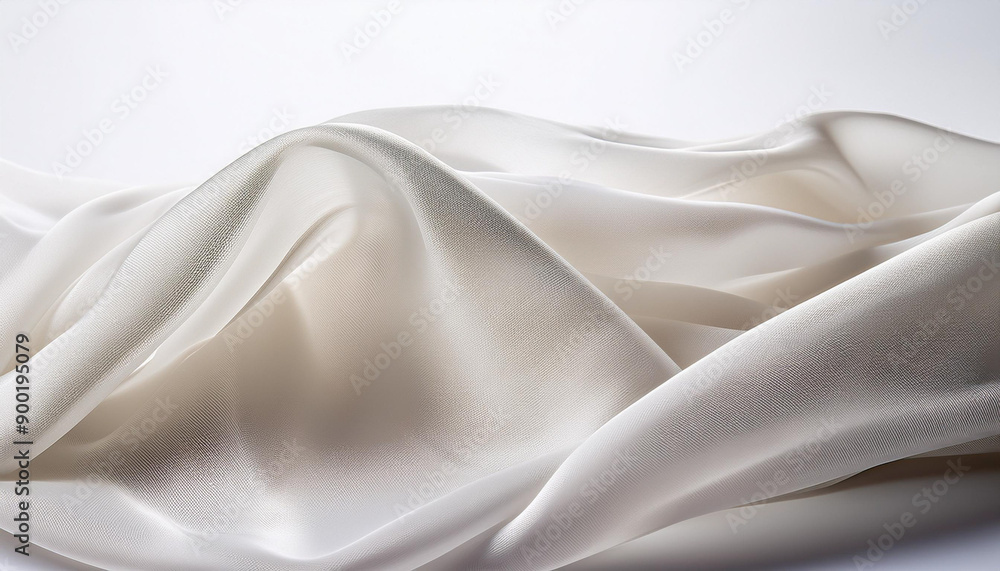 A close-up of flowing white silk fabric, showcasing its smooth texture and elegant drape, perfect for textile design inspiration and luxury fabric photography. A close-up of flowing white silk fabric, showcasing its smooth texture and elegant drape, perfect for textile design inspiration and luxury fabric photography.