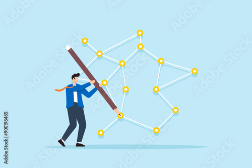 Connecting market insights, data-driven vision, strategic planning, comprehensive analysis concept vector illustration. Business analysts drawing constellation dot with data points