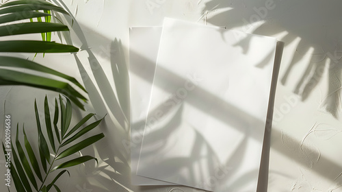 Several sheets of white paper pasted on a black wall.