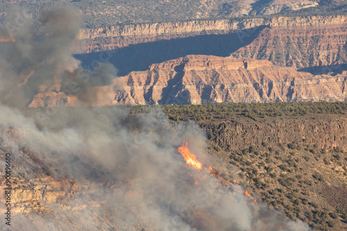 Flames from the Kolob Terrace wildlife spread up the cliff driven by strong winds near the town of Virgin Utah, USA, July 27th 2024. photo