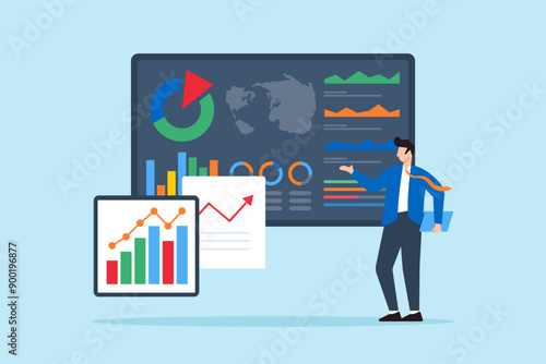 Business intelligence reporting, data visualization concept vector illustration. Analysts presenting insights via interactive dashboards © VZ_Art