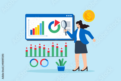 Financial forecasting, predicting revenue and expenses, budgeting and planning, fiscal management concept vector illustration. Business analyst projecting graphs