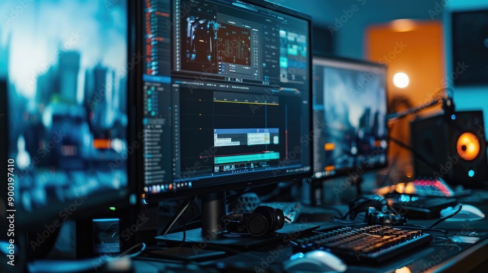 Close-Up Photo of Video Editing on Dual Monitors in Studio Close-Up Photo of Video Editing on Dual Monitors in Studio