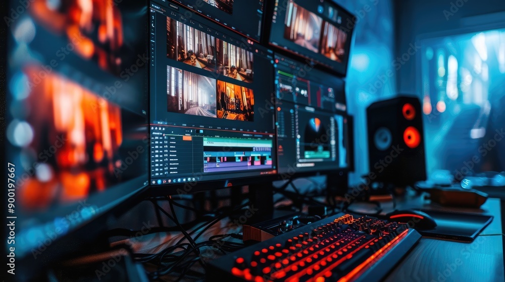 Close-Up Photo of Video Editing on Dual Monitors in Studio Close-Up Photo of Video Editing on Dual Monitors in Studio