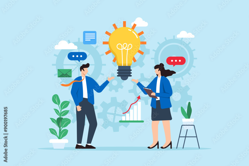 Exploring new business model innovation, adapting to changing markets concept vector illustration with team analysts brainstorming strategies Exploring new business model innovation, adapting to changing markets concept vector illustration with team analysts brainstorming strategies