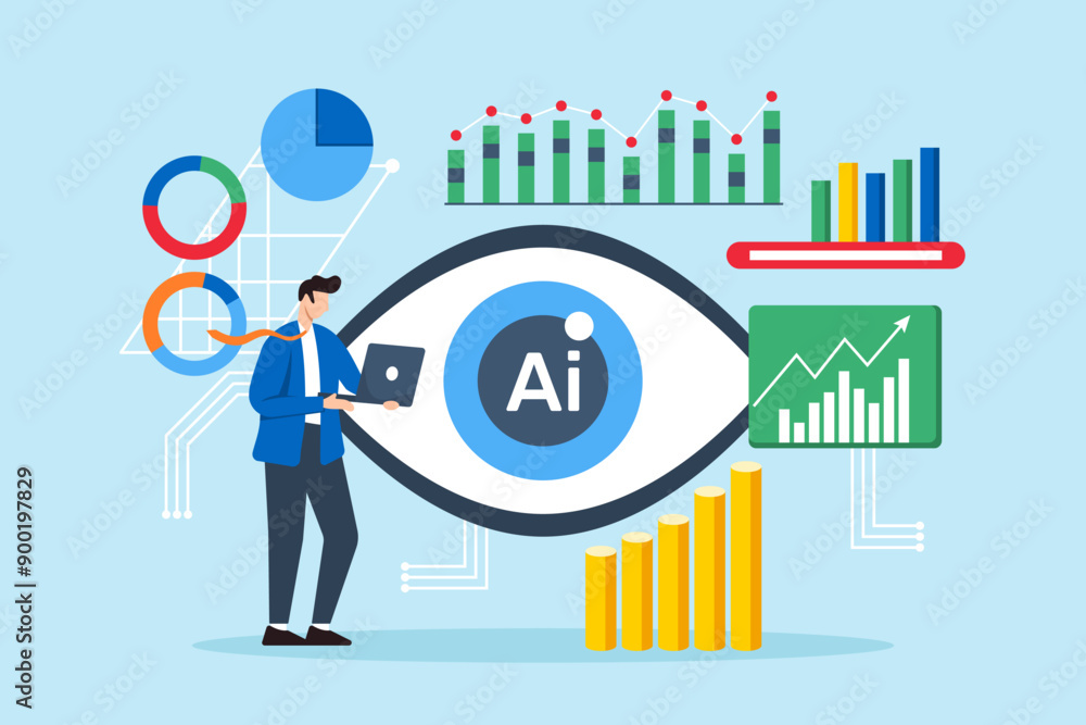Predicting future technological trends, preparing for innovation disruptions, tech trend analysis concept vector illustration. Business analyst forecasting technology Predicting future technological trends, preparing for innovation disruptions, tech trend analysis concept vector illustration. Business analyst forecasting technology