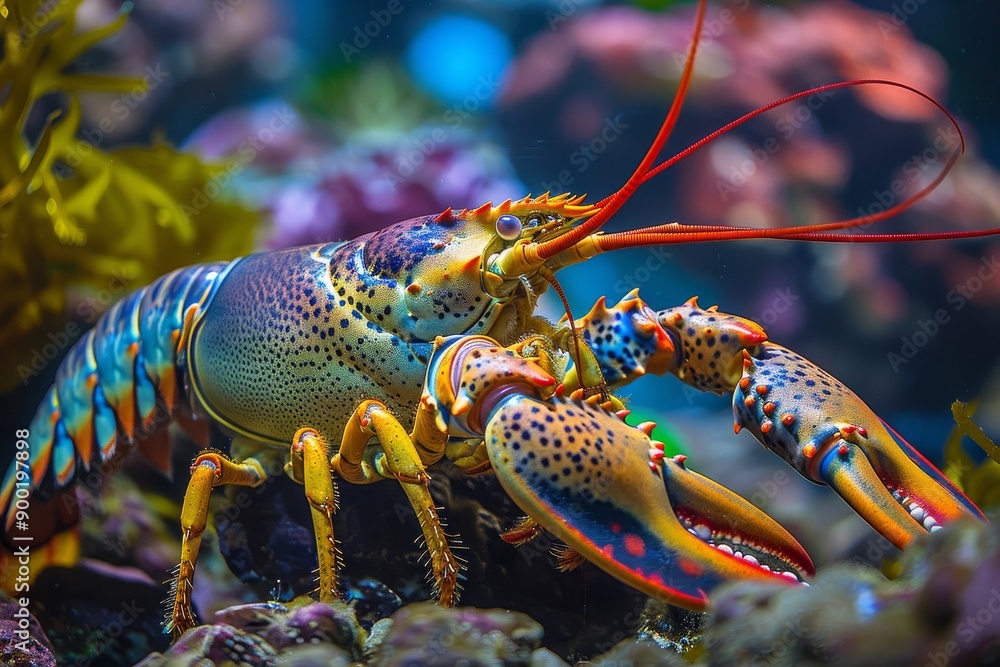 Vibrant lobster in its natural sea habitat. Vibrant lobster in its natural sea habitat.