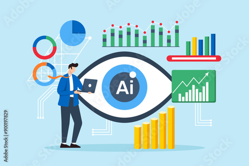Predicting future technological trends, preparing for innovation disruptions, tech trend analysis concept vector illustration. Business analyst forecasting technology