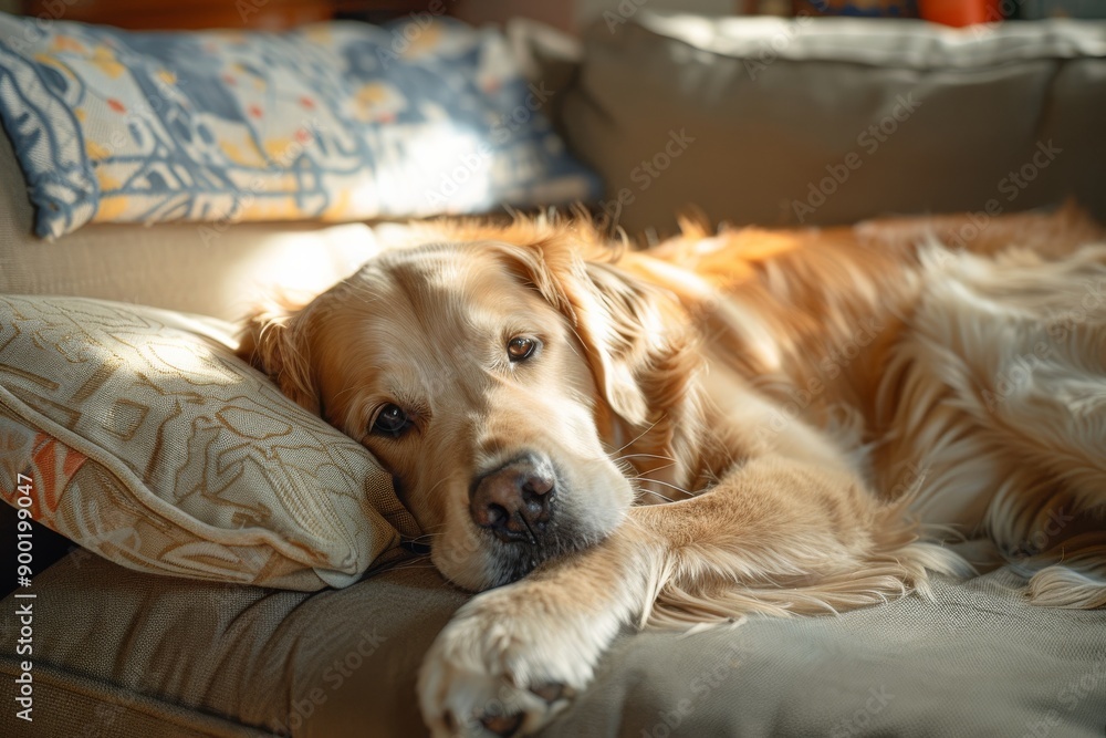 Golden Retriever in a luxurious setting, emphasizing the breed's elegance and charm Golden Retriever in a luxurious setting, emphasizing the breed's elegance and charm
