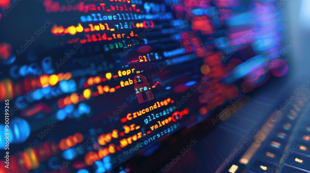 Detailed Macro Photo of Secure Software Code with Emphasis on Security Lock Symbol Detailed Macro Photo of Secure Software Code with Emphasis on Security Lock Symbol