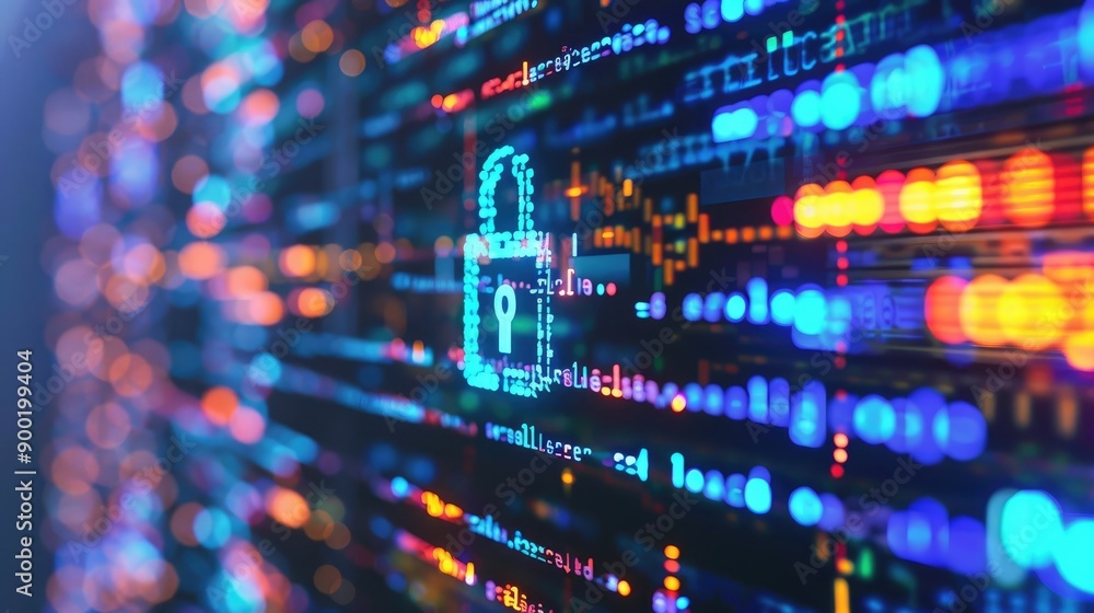 Detailed Macro Photo of Secure Software Code with Emphasis on Security Lock Symbol Detailed Macro Photo of Secure Software Code with Emphasis on Security Lock Symbol