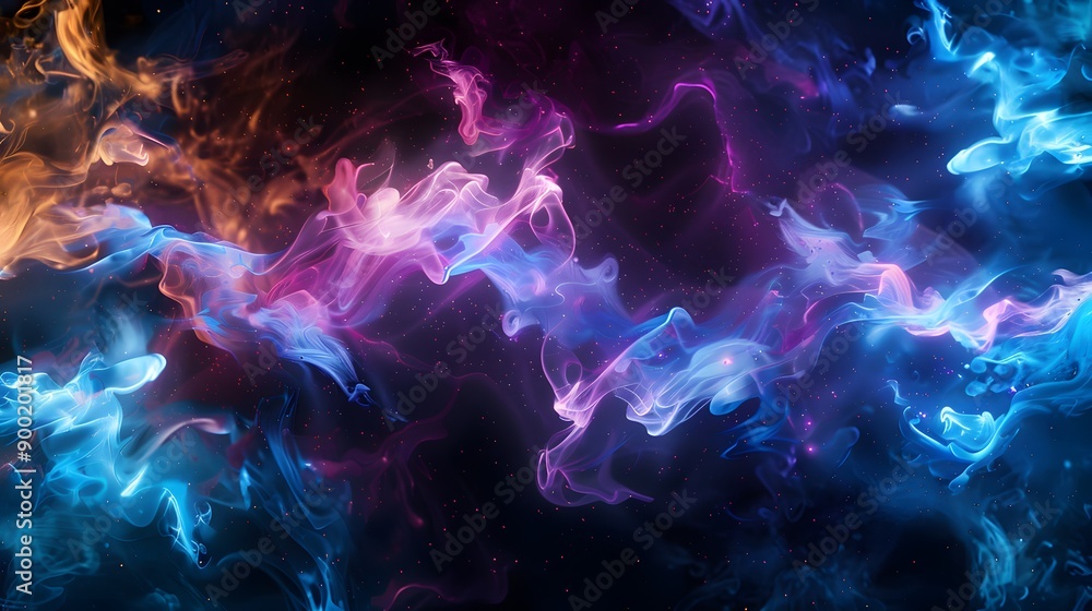 Obraz premium noctilucent opalescence, neon glow in the dark ink splatter, smoke organic shapes, colorful iridescence and opaline effect