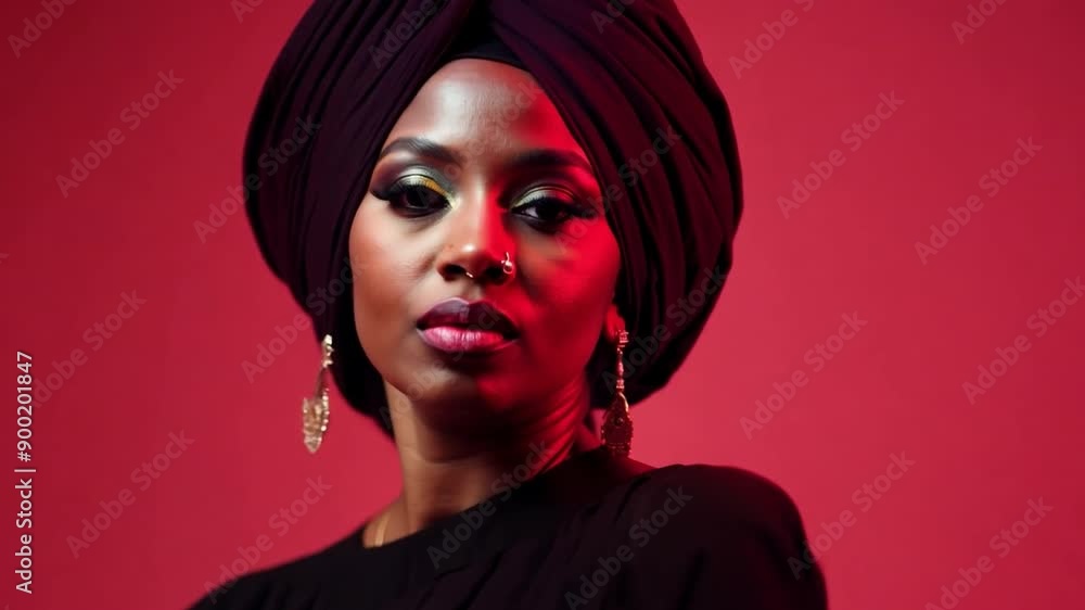 American woman in a turban on a vibrant background American woman in a turban on a vibrant background