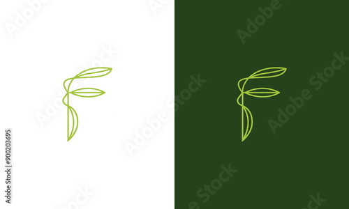 f natural leaf mono-line line luxury monogram logo template