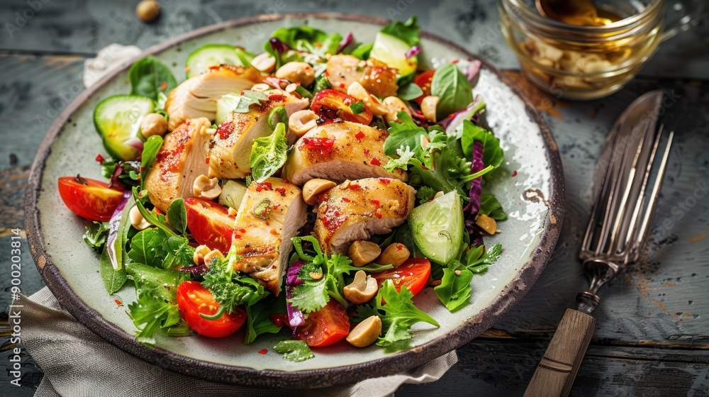 Fresh chicken salad with vegetables, chicken caprese salad with tomato, chicken avocado tomatoes Fresh chicken salad with vegetables, chicken caprese salad with tomato, chicken avocado tomatoes
