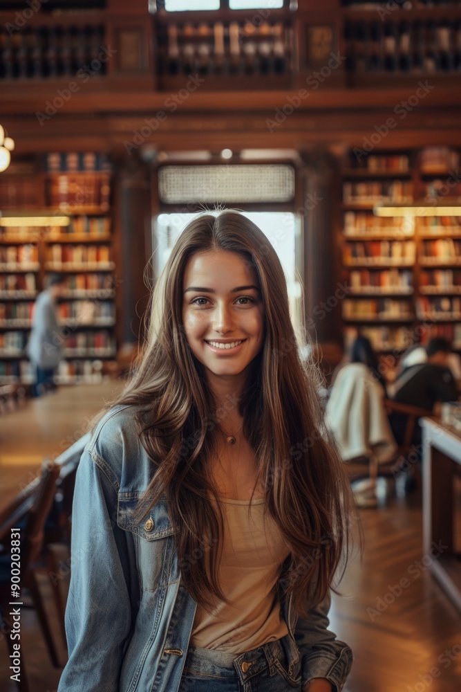 Portrait of a Young Woman Smiling in a Library Setting Portrait of a Young Woman Smiling in a Library Setting
