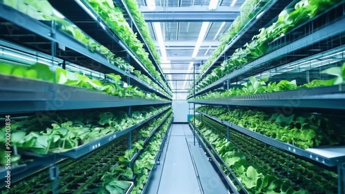 Wallpaper Mural An expansive vertical farm with rows of various vegetables growing on stacked shelves. Torontodigital.ca