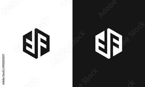 f ff modern hexagon geometric ambigram logo template