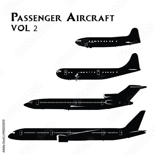 Passenger Aircraft Vol 2 Silhoute Shapes illustration vector based drawing photo