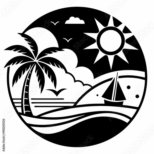 Sunset in the sea bech vector illustration 