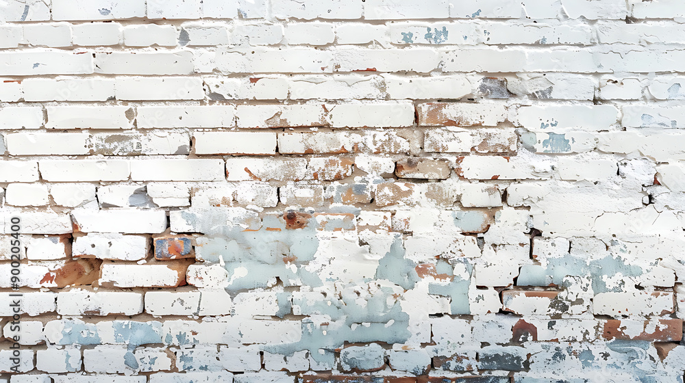 Fototapeta premium White painted old brick Wall panoramic background