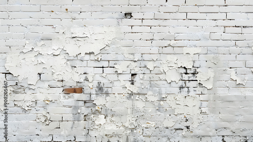 White painted old brick Wall panoramic background White painted old brick Wall panoramic background