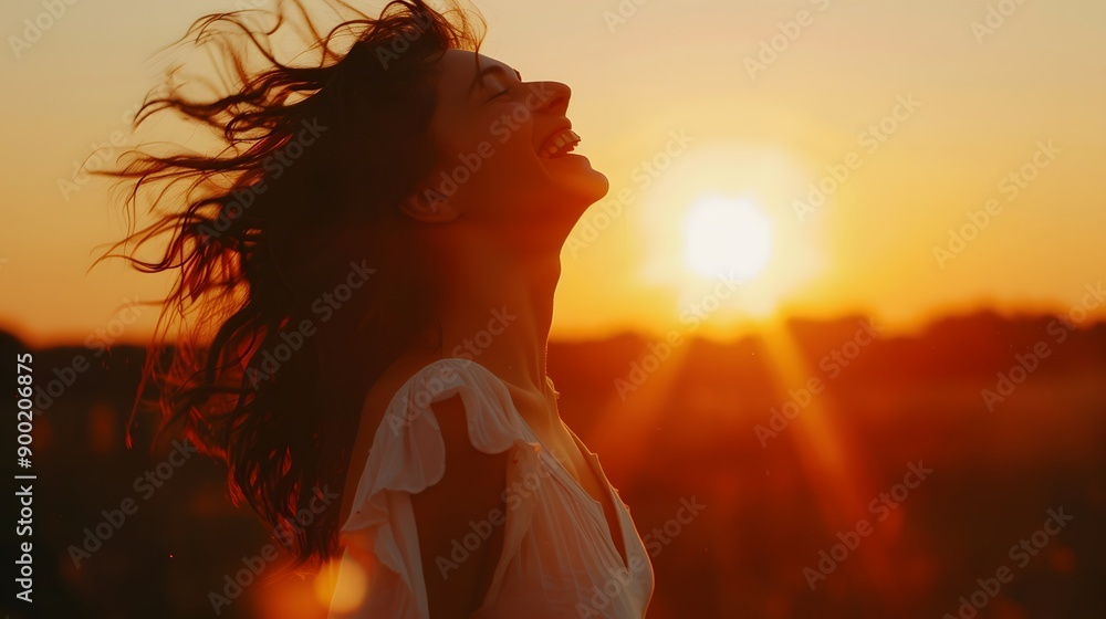 free happy woman enjoying sunset. free happy woman enjoying sunset.