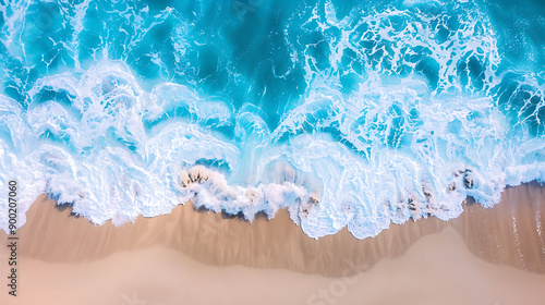 Fototapeta Naklejka Na Ścianę i Meble -  beautiful sandy beach and soft blue ocean wave