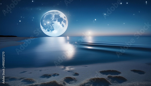 Moonlit sea, romantic night landscape, tranquil ocean reflection, natural beauty 