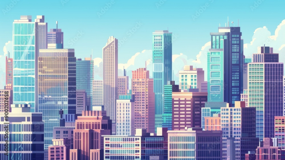 Fototapeta a big city with skyscrapers constraint on top of a single tile, minimalistic style, simple colors, 