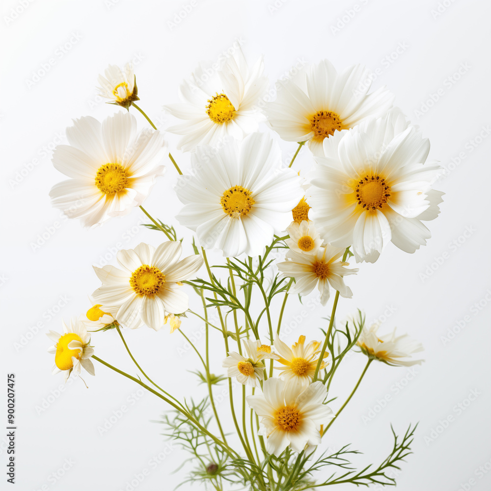 Fototapeta premium A beautiful bouquet of fresh white daisy on white background. 