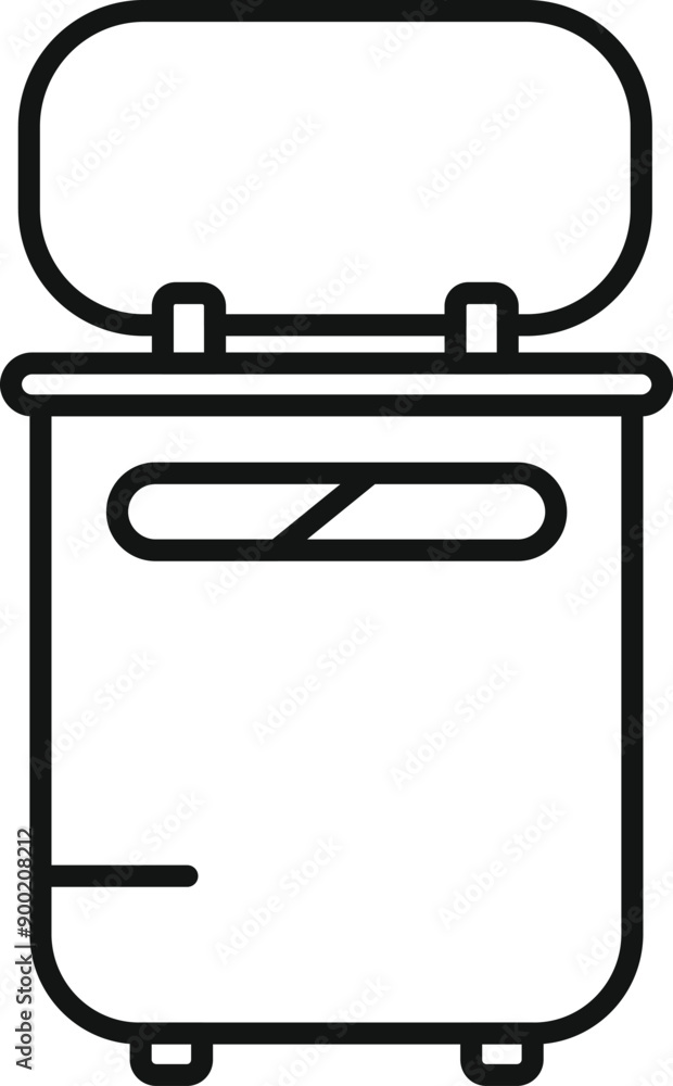 Simple line icon of a public trash can with an open swinging lid, ready for garbage collection Simple line icon of a public trash can with an open swinging lid, ready for garbage collection