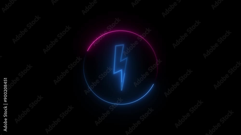 Glowing power charging icon animation. 2 tons of neon lines spinning in circles. On black background Glowing power charging icon animation. 2 tons of neon lines spinning in circles. On black background