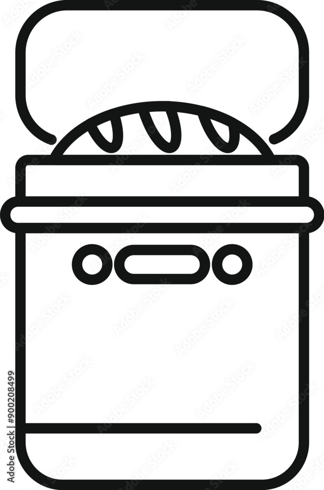 Simple line icon depicting a bread maker machine with a loaf of bread inside, ready to bake Simple line icon depicting a bread maker machine with a loaf of bread inside, ready to bake