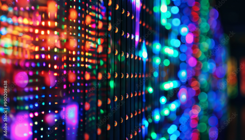 A closeup view of colorful bokeh lights blurred through a grid creating a dynamic and festive pattern A closeup view of colorful bokeh lights blurred through a grid creating a dynamic and festive pattern