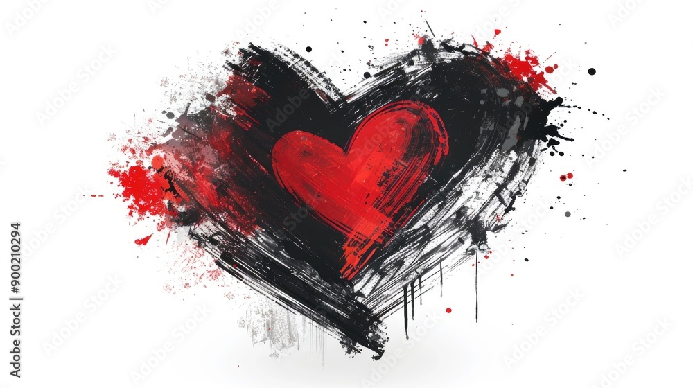 Black and Red Heart on White Background Black and Red Heart on White Background