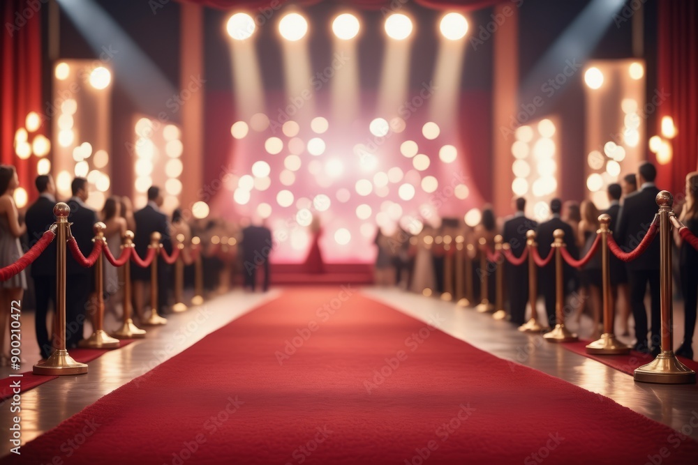 Red carpet at night with city lights and people in an urban setting Red carpet at night with city lights and people in an urban setting