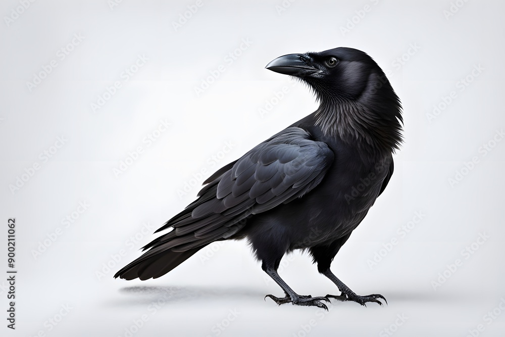 Crow standing against white background, Ai Generated Crow standing against white background, Ai Generated