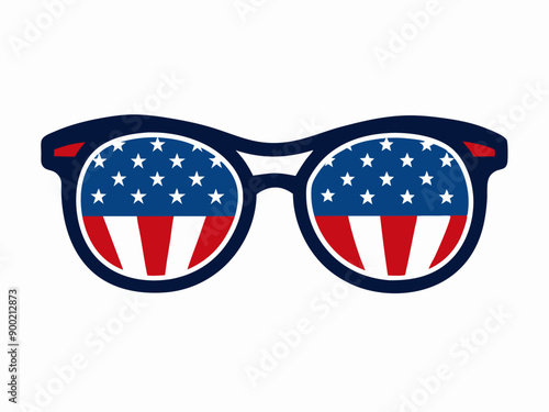 Vector Illustration of USA Flag Sunglasses - American Flag Glasses Icon in Flat Style