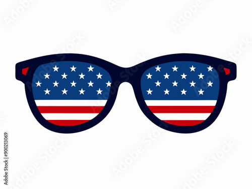 Vector Illustration of USA Flag Sunglasses - American Flag Glasses Icon in Flat Style