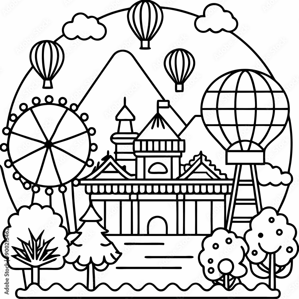 Fototapeta premium Playground Theam park outline graphic design