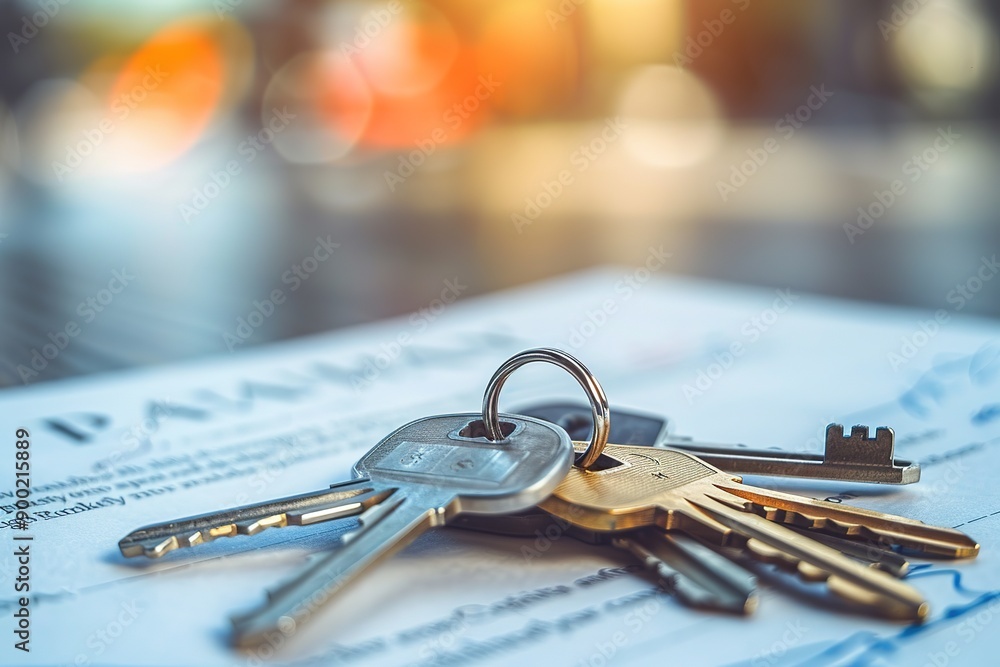 Keys on contract with bokeh lights in background Keys on contract with bokeh lights in background