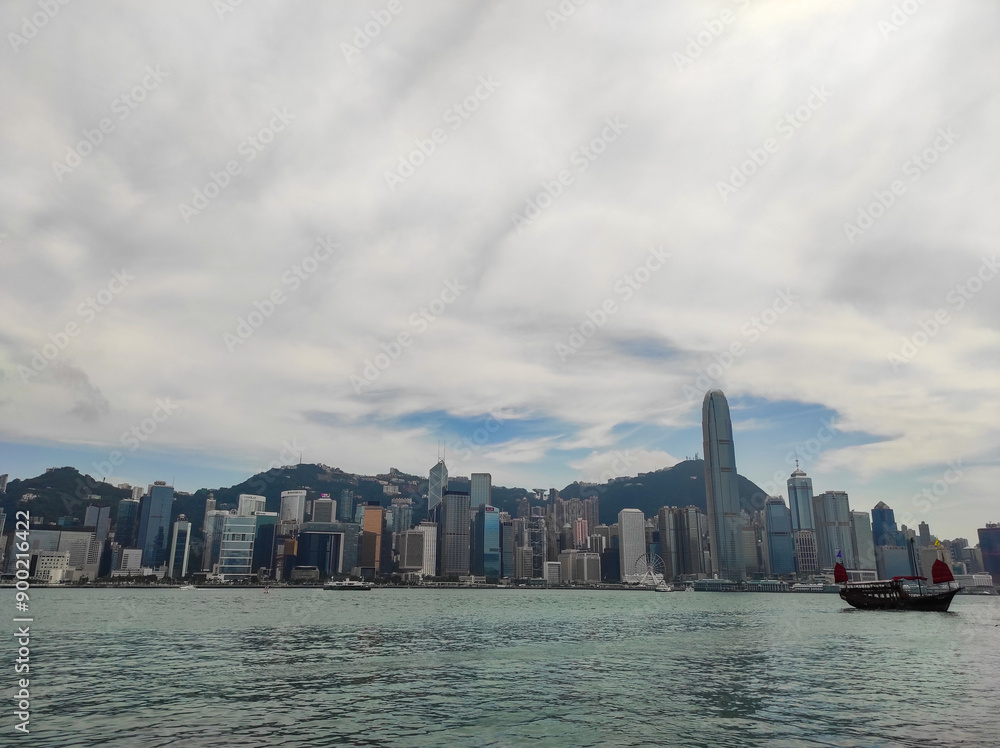 View of Victoria harbor from Avenue of Stars, Hong Kong during the day. View of Victoria harbor from Avenue of Stars, Hong Kong during the day.