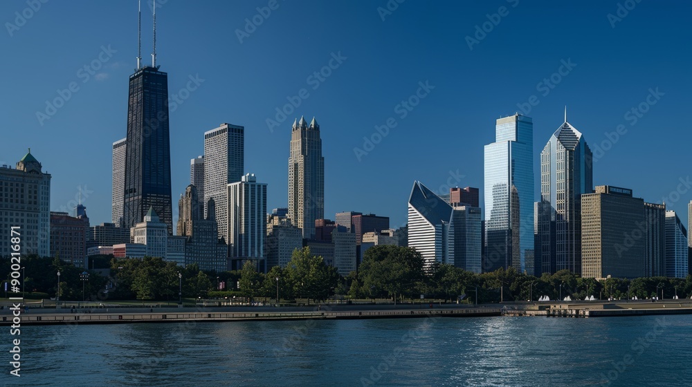 Fototapeta premium A modern skyline dominated by sleek, contemporary buildings, illustrating an advanced urban landscape without any traces of the old town