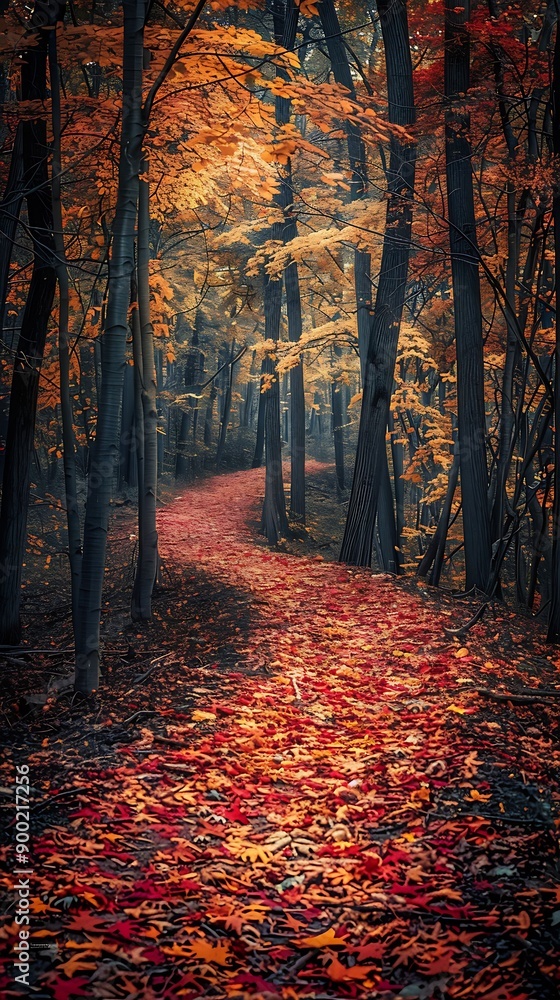A serene forest path lined with autumn leaves in shades of red, orange, and yellow, symbolizing the journey of friendship. A serene forest path lined with autumn leaves in shades of red, orange, and yellow, symbolizing the journey of friendship.