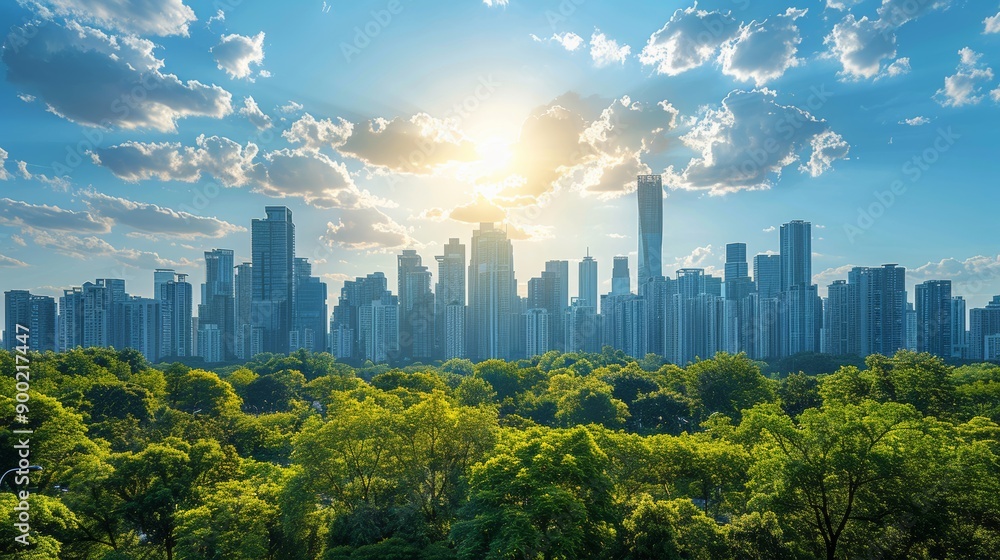 modern cityscape in distance, bright skies, modern cityscape in distance, bright skies,