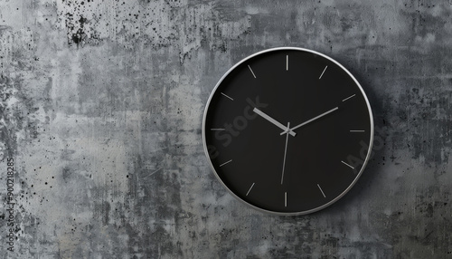 Wallpaper Mural A minimalist black clock hangs on a textured concrete wall Torontodigital.ca